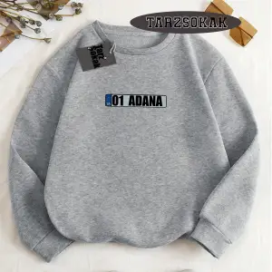 Biskilet Yaka Sweatshirt Beyaz 01 Adana Özel Tasarım Plaka Detaylı