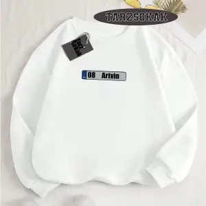 Biskilet Yaka Sweatshirt Beyaz 08 Artvin Özel Tasarım Plaka Detaylı