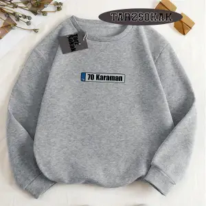 Biskilet Yaka Sweatshirt Beyaz 70 Karaman Özel Tasarım Plaka Detaylı