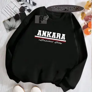 Biskilet Yaka Sweatshirt Beyaz ankara capital city Özel Tasarım Plaka Detaylı