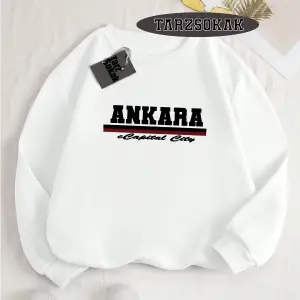 Biskilet Yaka Sweatshirt Beyaz ankara capital city Özel Tasarım Plaka Detaylı