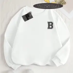 Biskilet Yaka Sweatshirt Beyaz B HARFİ İSME Özel Tasarım