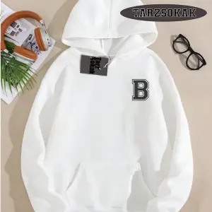 Biskilet Yaka Sweatshirt Beyaz B HARFİ İSME Özel Tasarım