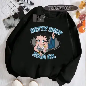 Biskilet Yaka Sweatshirt Beyaz Betty Boop Özel Tasarım