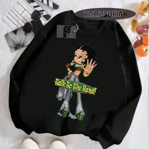 Biskilet Yaka Sweatshirt Beyaz Betty Boop Özel Tasarım
