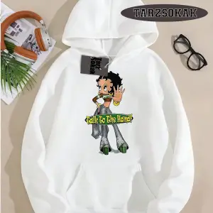 Biskilet Yaka Sweatshirt Beyaz Betty Boop Özel Tasarım