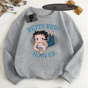 Biskilet Yaka Sweatshirt Beyaz Betty Boop Özel Tasarım