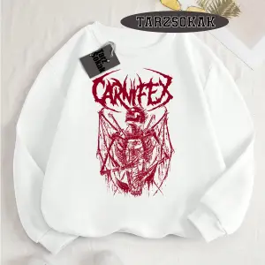 Biskilet Yaka Sweatshirt Beyaz Carnifex Özel Tasarım
