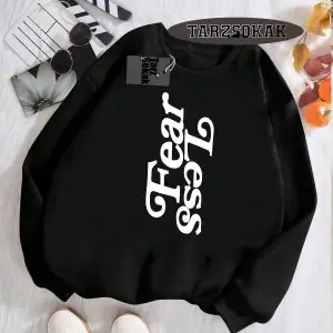 Biskilet Yaka Sweatshirt Beyaz Fear Less Özel Tasarım