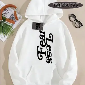 Biskilet Yaka Sweatshirt Beyaz Fear Less Özel Tasarım