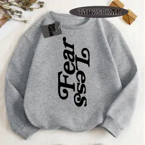 Biskilet Yaka Sweatshirt Beyaz Fear Less Özel Tasarım