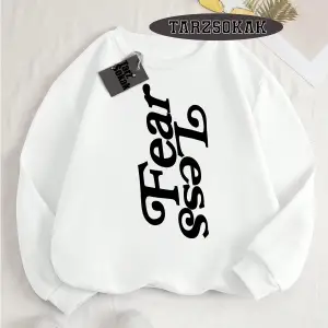 Biskilet Yaka Sweatshirt Beyaz Fear Less Özel Tasarım