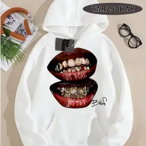 Biskilet Yaka Sweatshirt Beyaz Grillz Tee Özel Tasarım