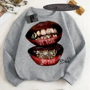 Biskilet Yaka Sweatshirt Beyaz Grillz Tee Özel Tasarım