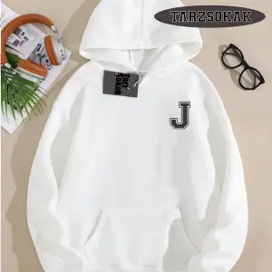 Biskilet Yaka Sweatshirt Beyaz J HARFİ İSME Özel Tasarım