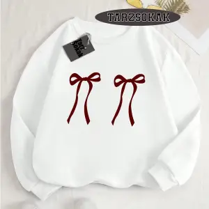 Biskilet Yaka Sweatshirt Beyaz Kurdela Özel Tasarım