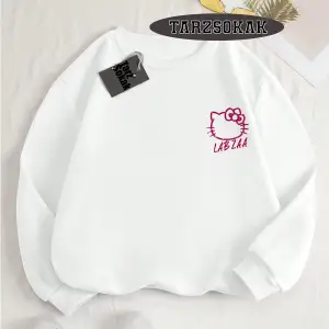 Biskilet Yaka Sweatshirt Beyaz LABZA HELLO KİTTY Özel Tasarım
