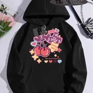 Biskilet Yaka Sweatshirt Beyaz Melodies Kiraz Özel Tasarım