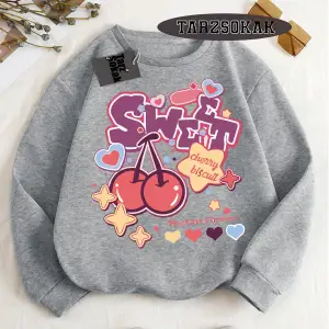 Biskilet Yaka Sweatshirt Beyaz Melodies Kiraz Özel Tasarım