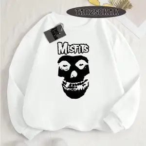 Biskilet Yaka Sweatshirt Beyaz Misfits Punk Özel Tasarım