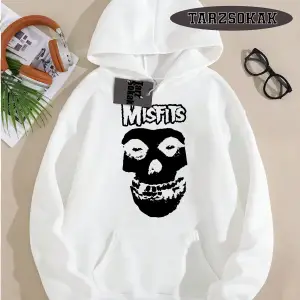 Biskilet Yaka Sweatshirt Beyaz Misfits Punk Özel Tasarım