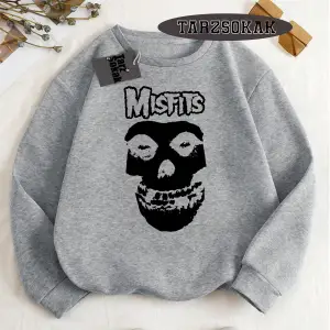 Biskilet Yaka Sweatshirt Beyaz Misfits Punk Özel Tasarım