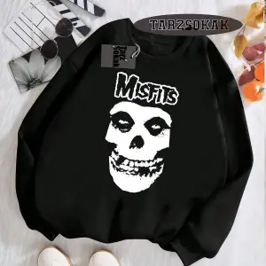 Biskilet Yaka Sweatshirt Beyaz Misfits Punk Özel Tasarım