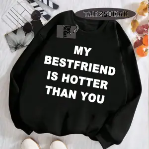 Biskilet Yaka Sweatshirt Beyaz my Bestfriend Özel Tasarım