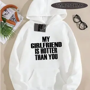 Biskilet Yaka Sweatshirt Beyaz My Girlfriend Özel Tasarım