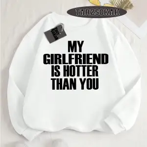 Biskilet Yaka Sweatshirt Beyaz My Girlfriend Özel Tasarım