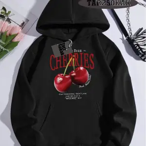 Biskilet Yaka Sweatshirt Beyaz Red Cherries Özel Tasarım