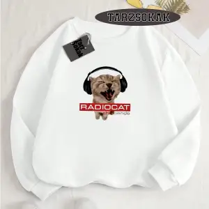 Biskilet Yaka Sweatshirt Beyaz Rock Grubu Radiohead Özel Tasarım