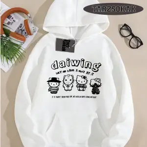 Biskilet Yaka Sweatshirt Beyaz Sanrio Hello Kitty Özel Tasarım