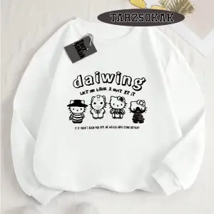 Biskilet Yaka Sweatshirt Beyaz Sanrio Hello Kitty Özel Tasarım