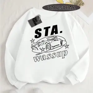 Biskilet Yaka Sweatshirt Beyaz STA. WASSUP Özel Tasarım