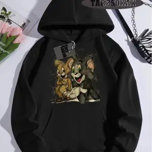 Biskilet Yaka Sweatshirt Beyaz Tom And Jerry Cartoons Özel Tasarım