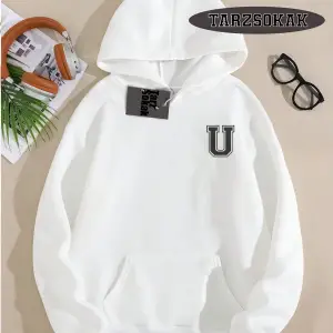 Biskilet Yaka Sweatshirt Beyaz U HARFİ İSME Özel Tasarım