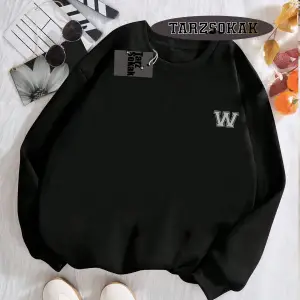 Biskilet Yaka Sweatshirt Beyaz W HARFİ İSME Özel Tasarım