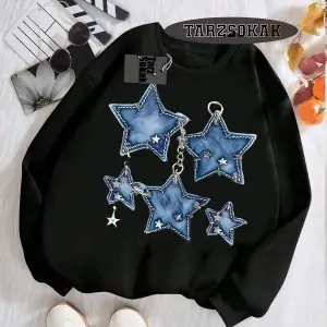 Biskilet Yaka Sweatshirt Beyaz YILDIZ DESENLİ Özel Tasarım