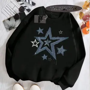 Biskilet Yaka Sweatshirt Beyaz YILDIZ DESENLİ Özel Tasarım