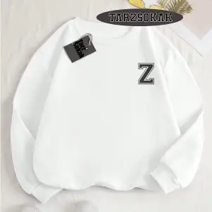 Biskilet Yaka Sweatshirt Beyaz Z HARFİ İSME Özel Tasarım