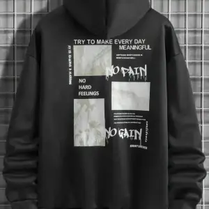 Black Sokak Beyaz No Pain No Gain Baskılı Oversize Kapüşonlu Sweatshirt