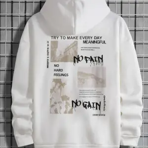 Black Sokak Beyaz No Pain No Gain Baskılı Oversize Kapüşonlu Sweatshirt