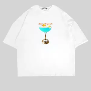 Blue Margarita Baskılı Beyaz Oversize Unisex