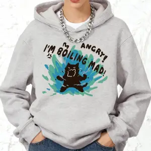 Boiling Mad Angry Cat Baskılı Pamuklu Kapüşonlu Üstler Kadınlar İçin Kışlık Polar Sıcak Sweat