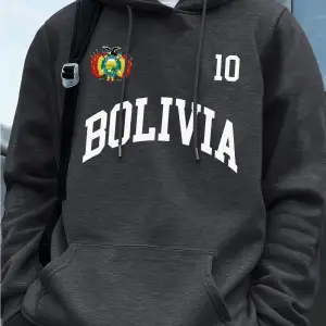 Bolivya Amblemi Mektup Baskı Hoodie Erkek Sportif Gevşek Kazaklar Kış Polar Sıcak Kazak Koşu