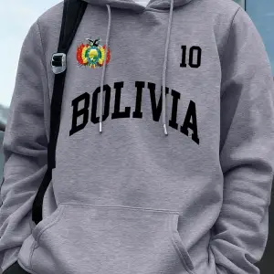 Bolivya Amblemi Mektup Baskı Hoodie Erkek Sportif Gevşek Kazaklar Kış Polar Sıcak Kazak Koşu