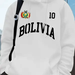 Bolivya Amblemi Mektup Baskı Hoodie Erkek Sportif Gevşek Kazaklar Kış Polar Sıcak Kazak Koşu