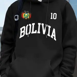 Bolivya Amblemi Mektup Baskı Hoodie Erkek Sportif Gevşek Kazaklar Kış Polar Sıcak Kazak Koşu