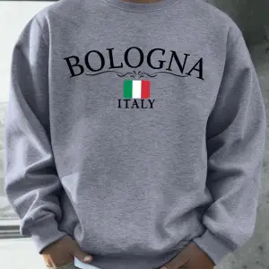 Bologna İtalya Bayrağı Desen Kazaklar Erkekler Sokak Polar Spor Hipster Sonbahar Hip Hop Gevş